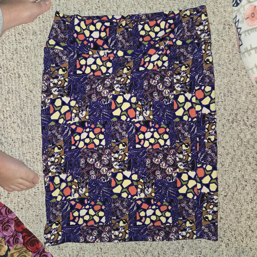 LuLaRoe Purple and Yellow Patterned Pencil Skirt